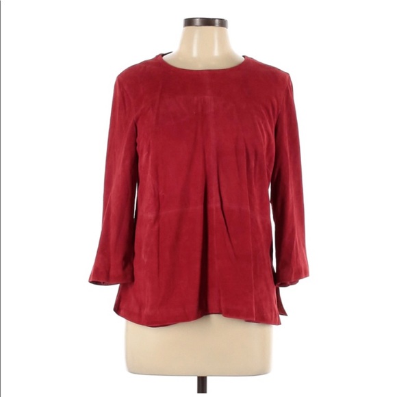 St. John Tops - St. John Red 100% Suede Leather Blouse size 10